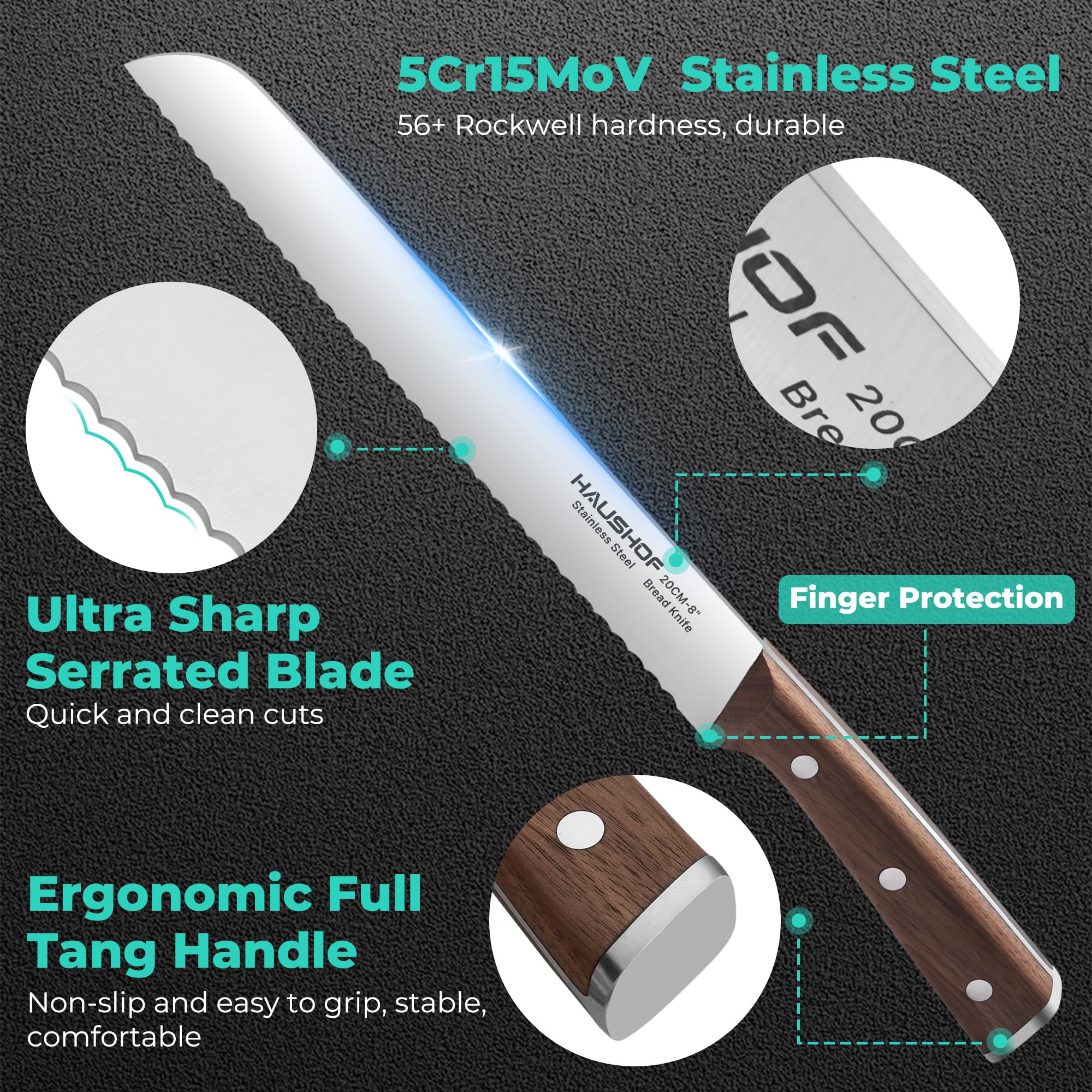 Cuchillo HAUSHOF con funda incluida para almacenamiento seguro