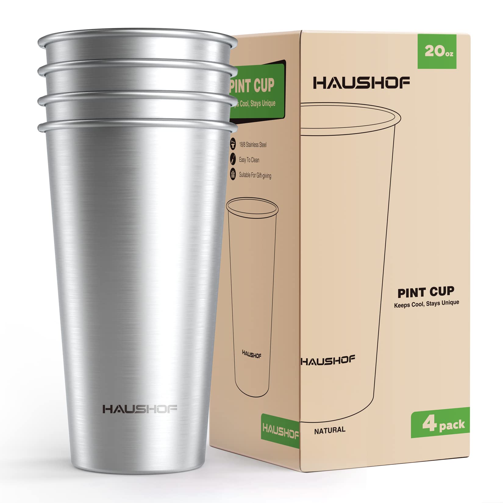 Vaso HAUSHOF de acero 18-8: duradero y fácil de limpiar para uso diario.