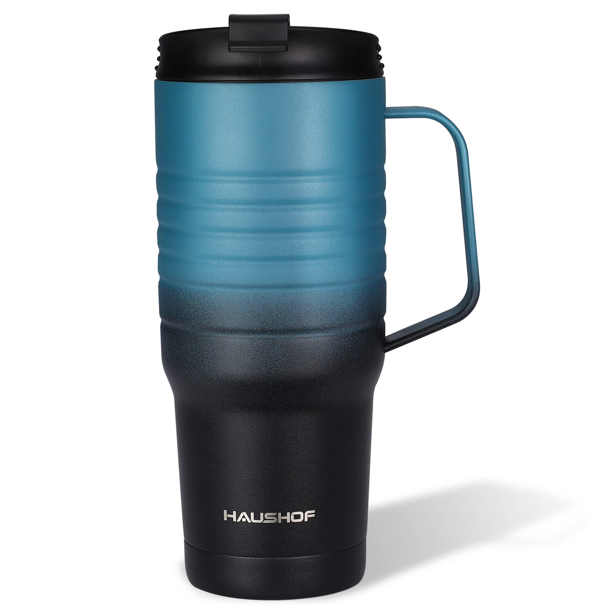 HAUSHOF Taza de viaje con asa de acero inoxidable para agarre cómodo.