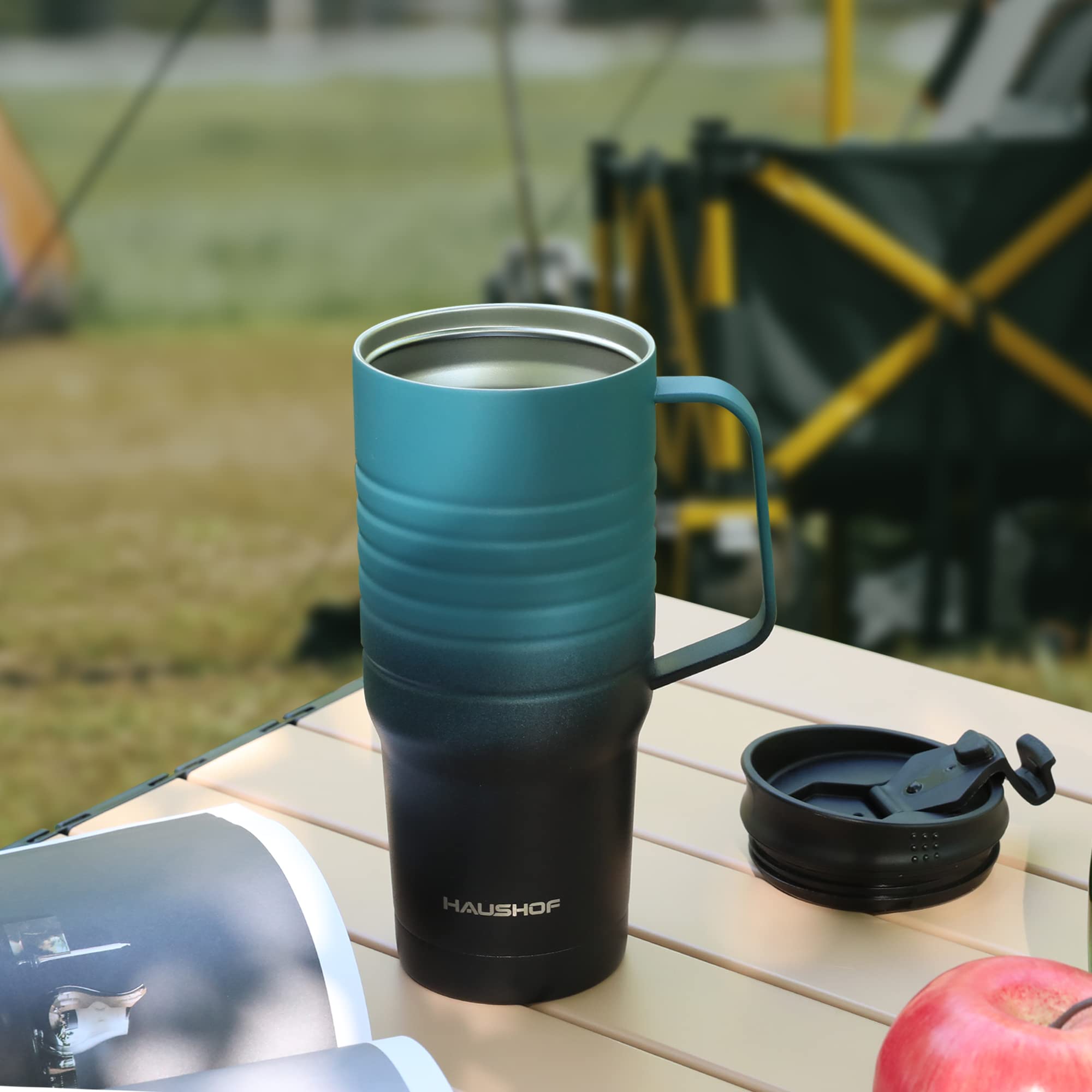 HAUSHOF Taza ideal para camping, oficina o picnic con asa ergonómica.