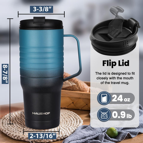 HAUSHOF Taza de doble pared mantiene bebidas a temperatura estable y evita condensación.
