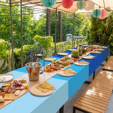 Decoración coordinada con Hauwellter, mantel azul gradiente para bodas y cumpleaños
