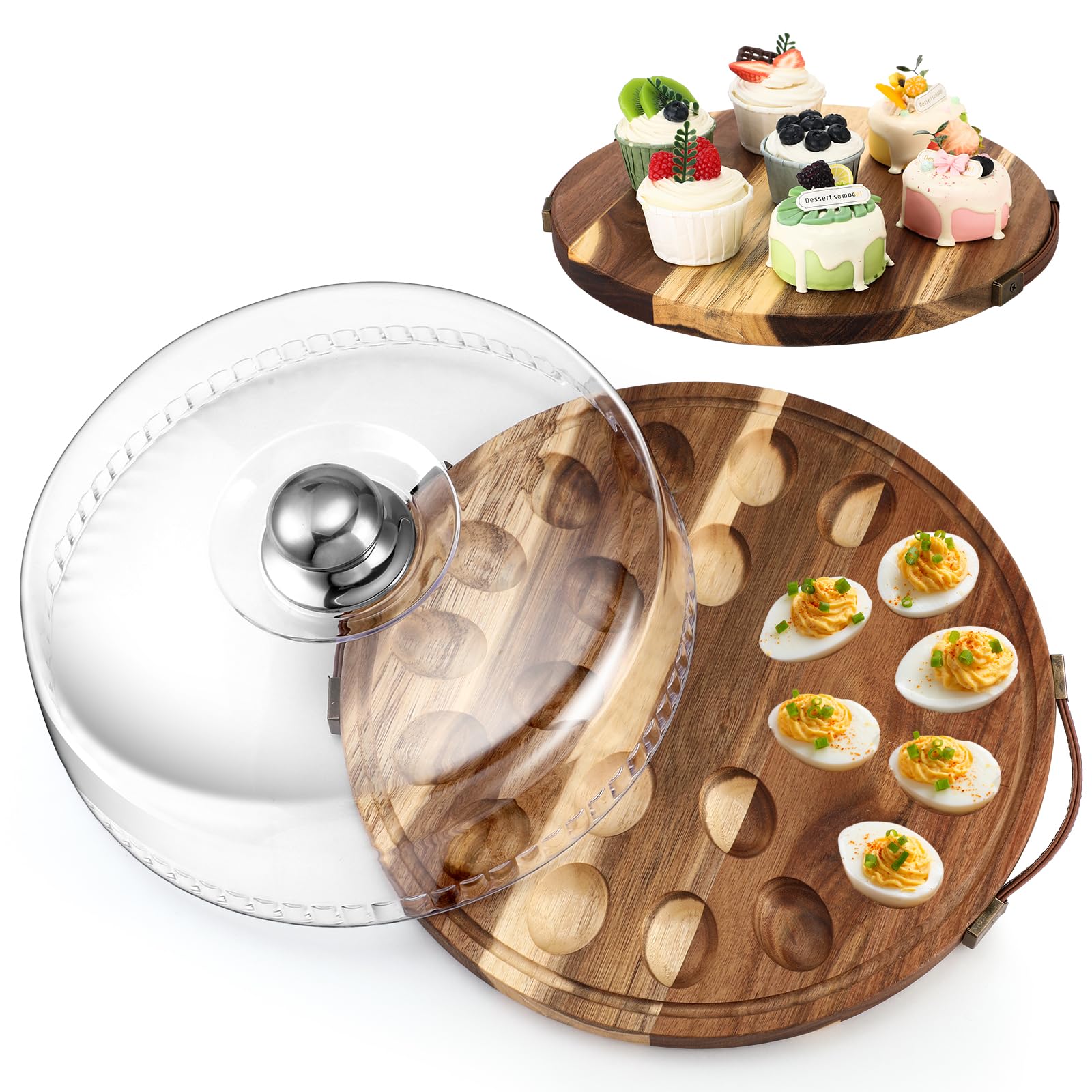 Bandeja Havawish para huevos rellenos en madera de acacia con tapa, presentación elegante para aperitivos.