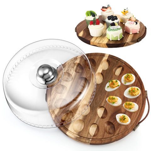 Bandeja Havawish para huevos rellenos en madera de acacia con tapa, presentación elegante para aperitivos.