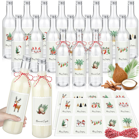 Havawish botellas de plástico para coquito de 25 oz, mostradas listas para regalo navideño.