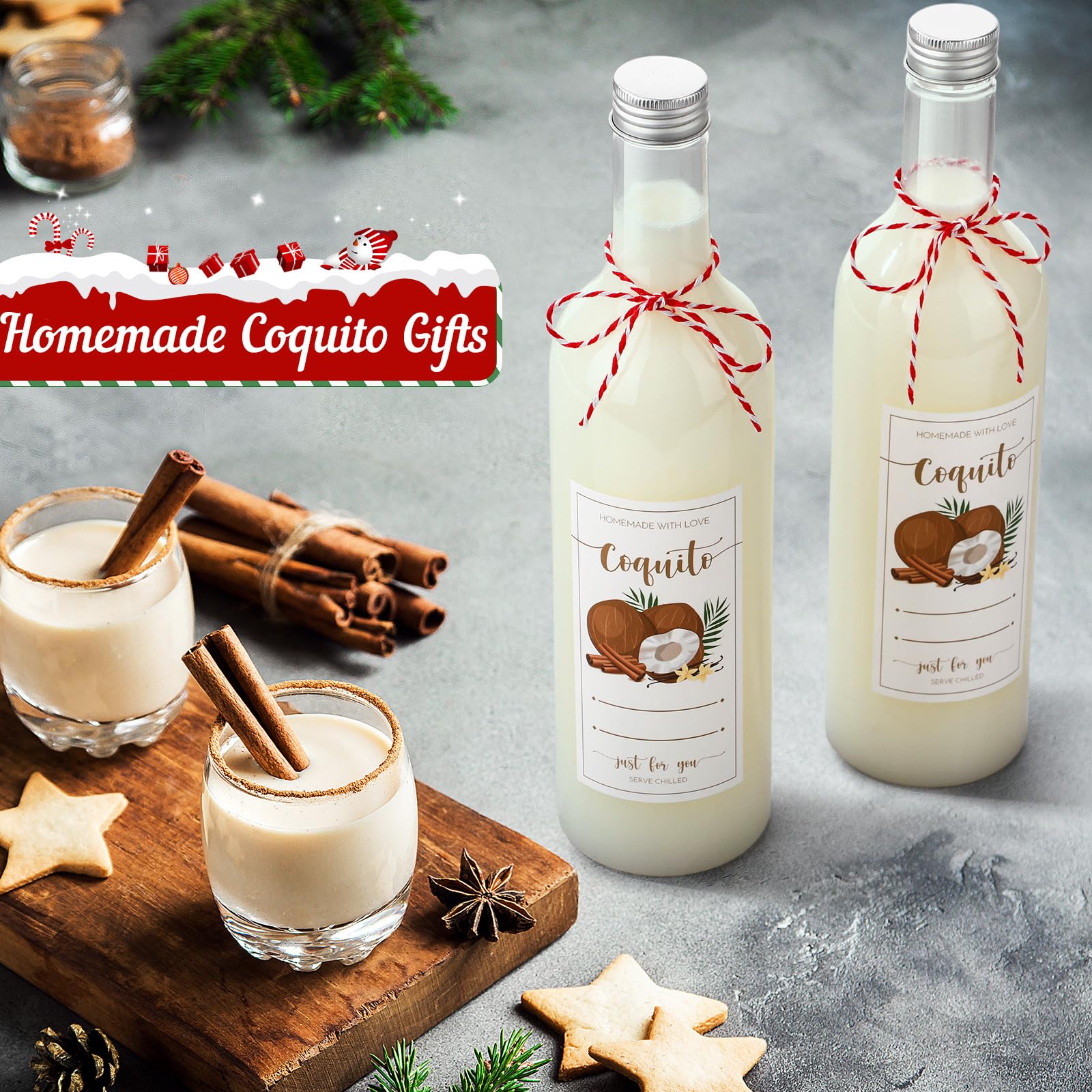 Etiquetas navideñas para coquito Havawish con diseño elegante para personalizar.