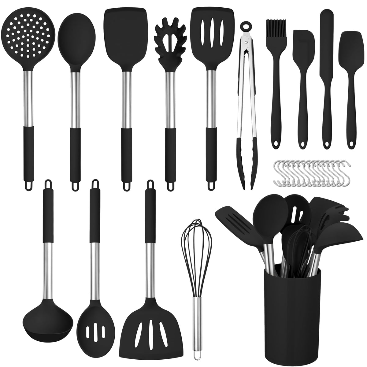 HaWare 29 piezas de utensilios de silicona para cocina, conjunto completo para uso diario en sartenes antiadherentes