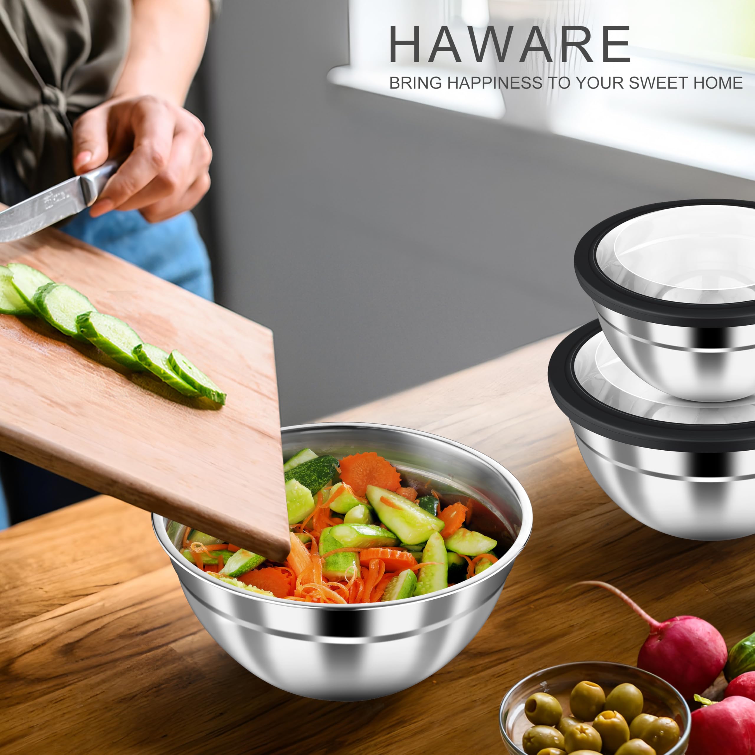 HaWare cuencos de metal antiolor para servir y almacenar sin transferir sabores.
