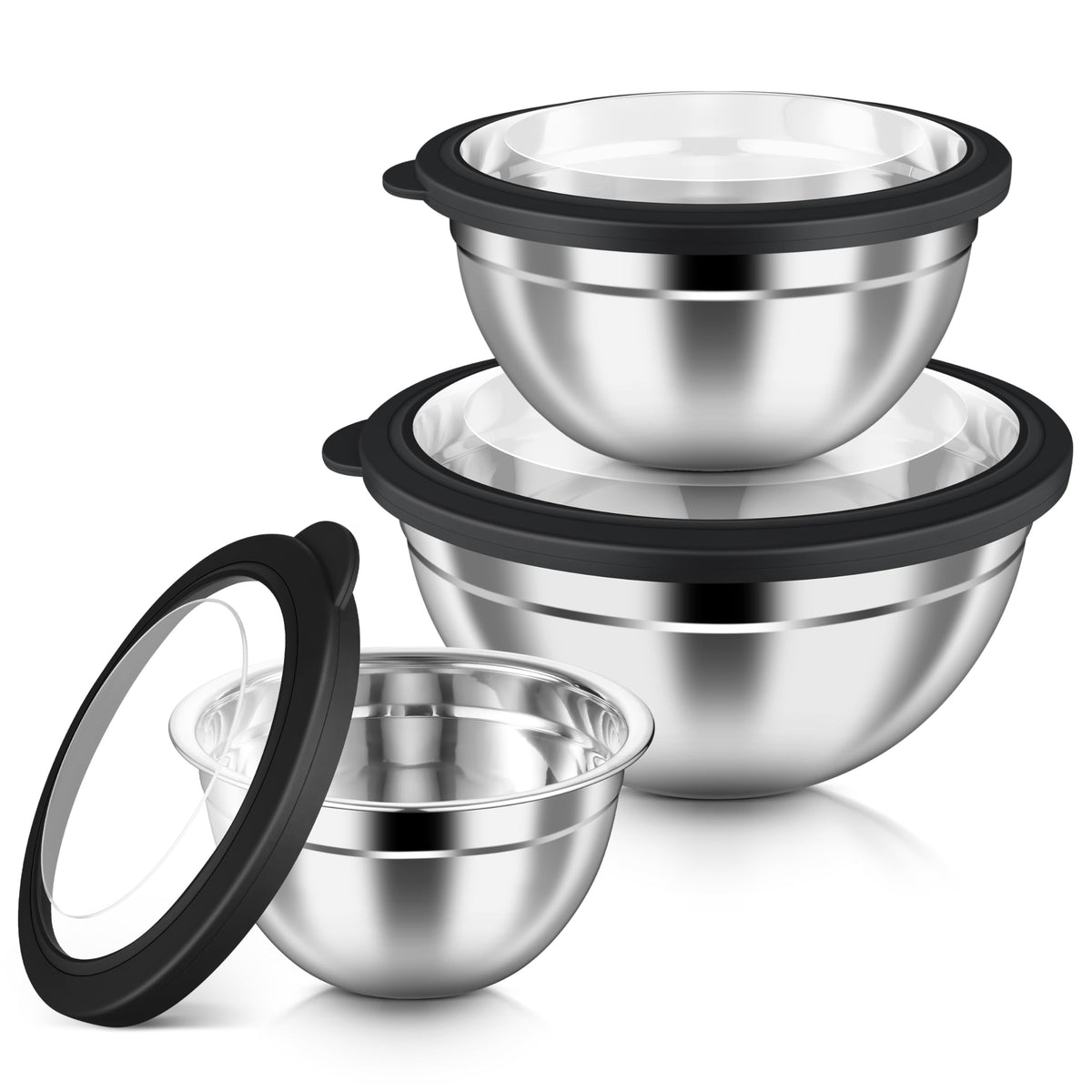 HaWare mezcladoras de acero inoxidable de 6 piezas con tapas herméticas, para mezclar y almacenar.