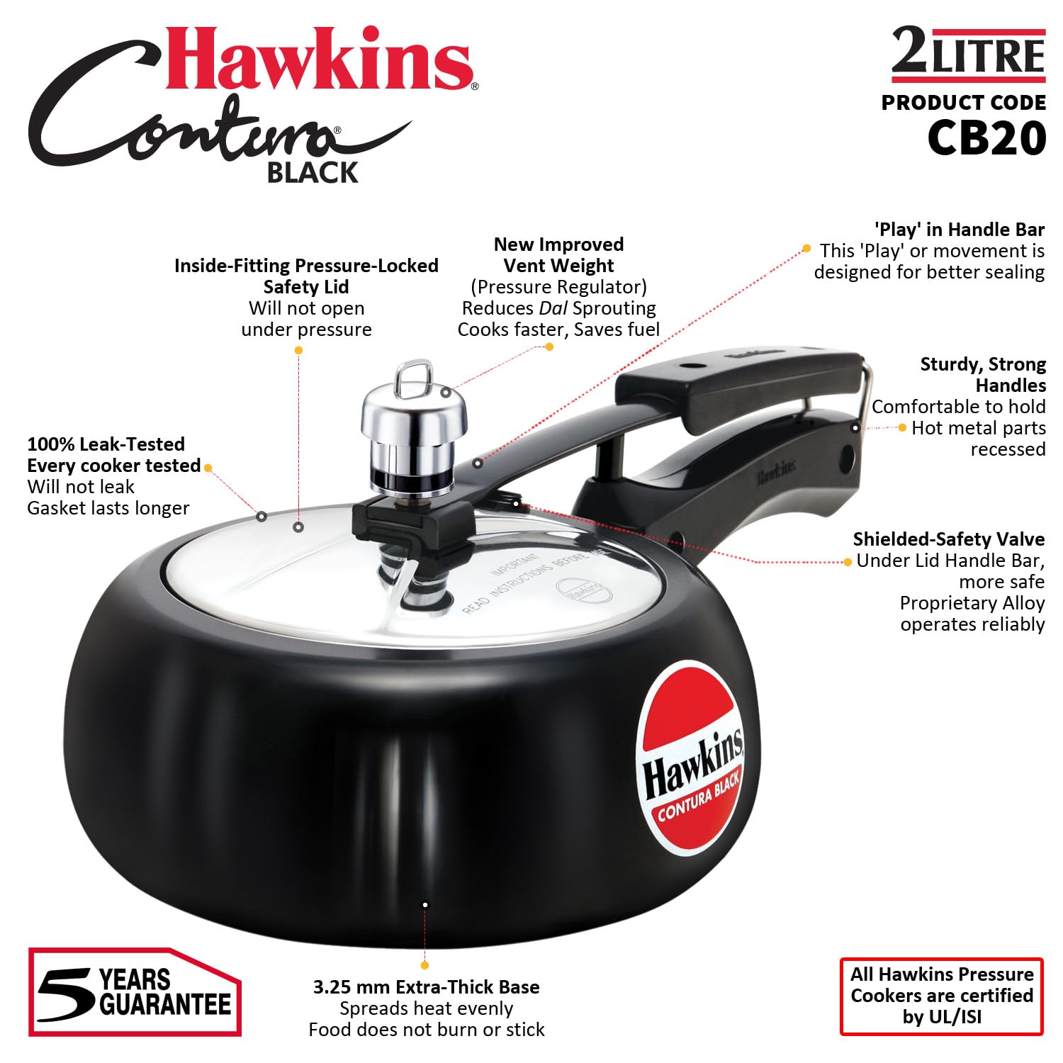 Hawkins Contura 2L sello de seguridad evita apertura prematura
