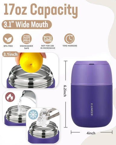 HAWEEK termo alimento morado, interior de acero 304, seguro para alimentos