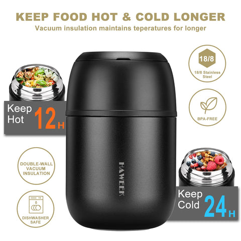 HAWEEK Termo Sopa 17oz, doble tapa mejora aislamiento y limpieza.