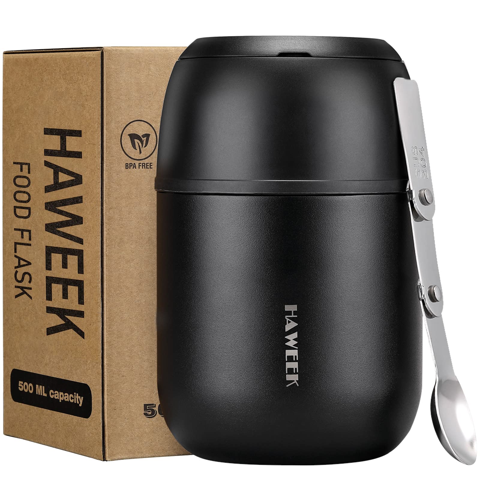 HAWEEK Termo Sopa 17oz, manija doblable para llevar almuerzos con comodidad.