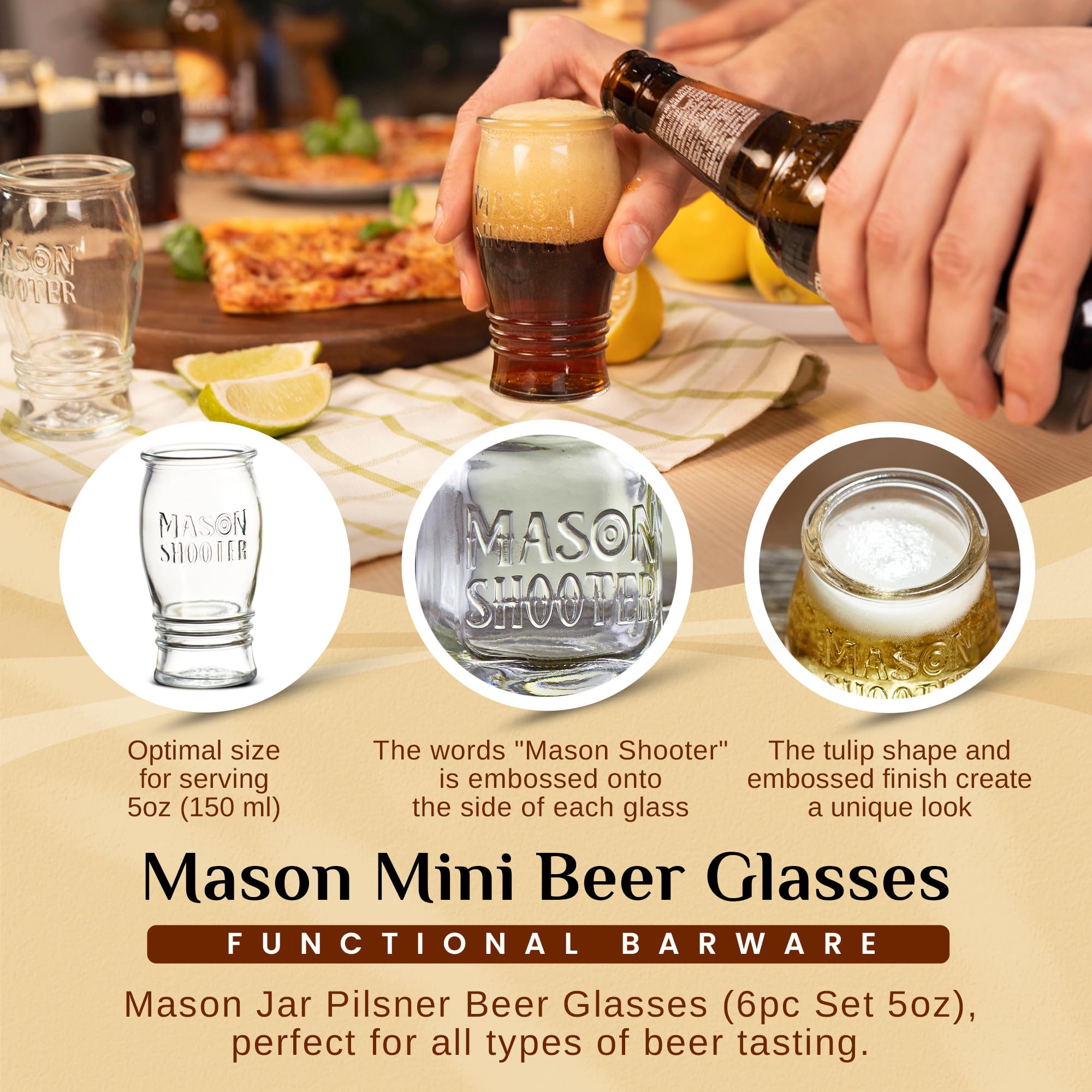 Vaso pilsner Mason de Hayley Cherie con embossado para cata.