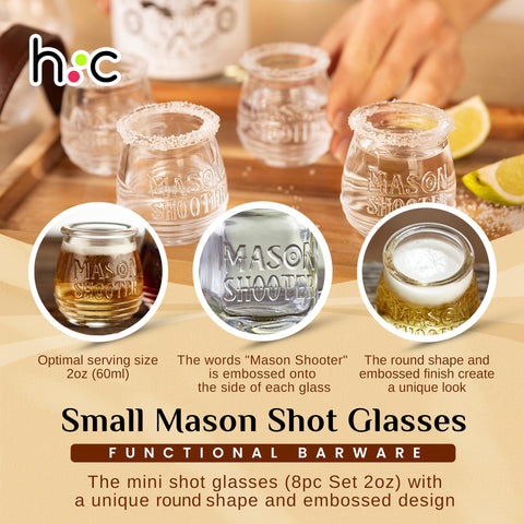 Hayley Cherie vaso shot Mason de vidrio grueso, duradero para uso diario.