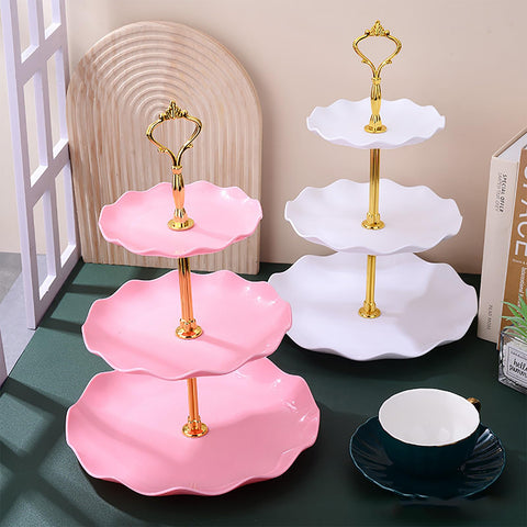 Hazyore estante de dulces tres niveles rosado-blanco perfecto para fiestas y eventos.