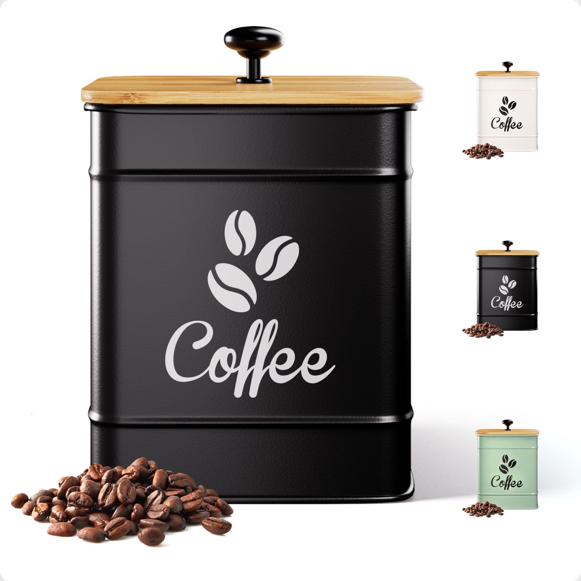 HB Design Co. Bote de café aireado con tapa de bambú para conservar aroma.