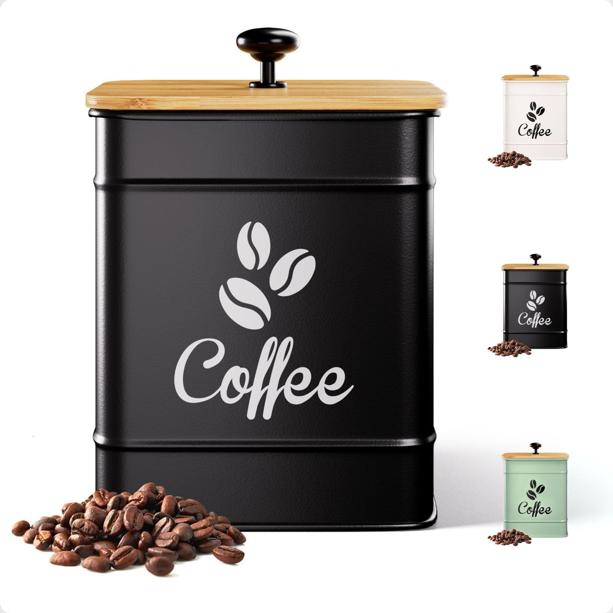 HB Design Co. Bote de café aireado con tapa de bambú para conservar aroma.
