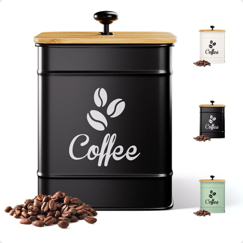 HB Design Co. Bote de café aireado con tapa de bambú para conservar aroma.