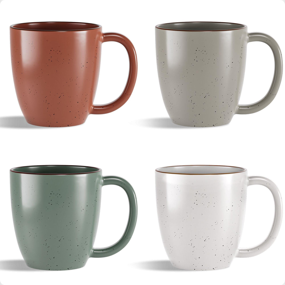 HB Design Co: juego de tazas cerámicas en cuatro colores, ideal para el café diario.