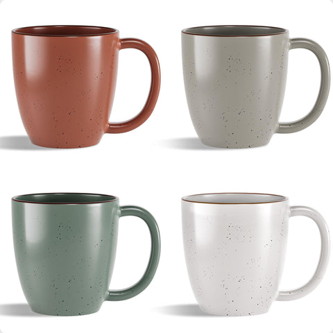 HB Design Co: juego de tazas cerámicas en cuatro colores, ideal para el café diario.
