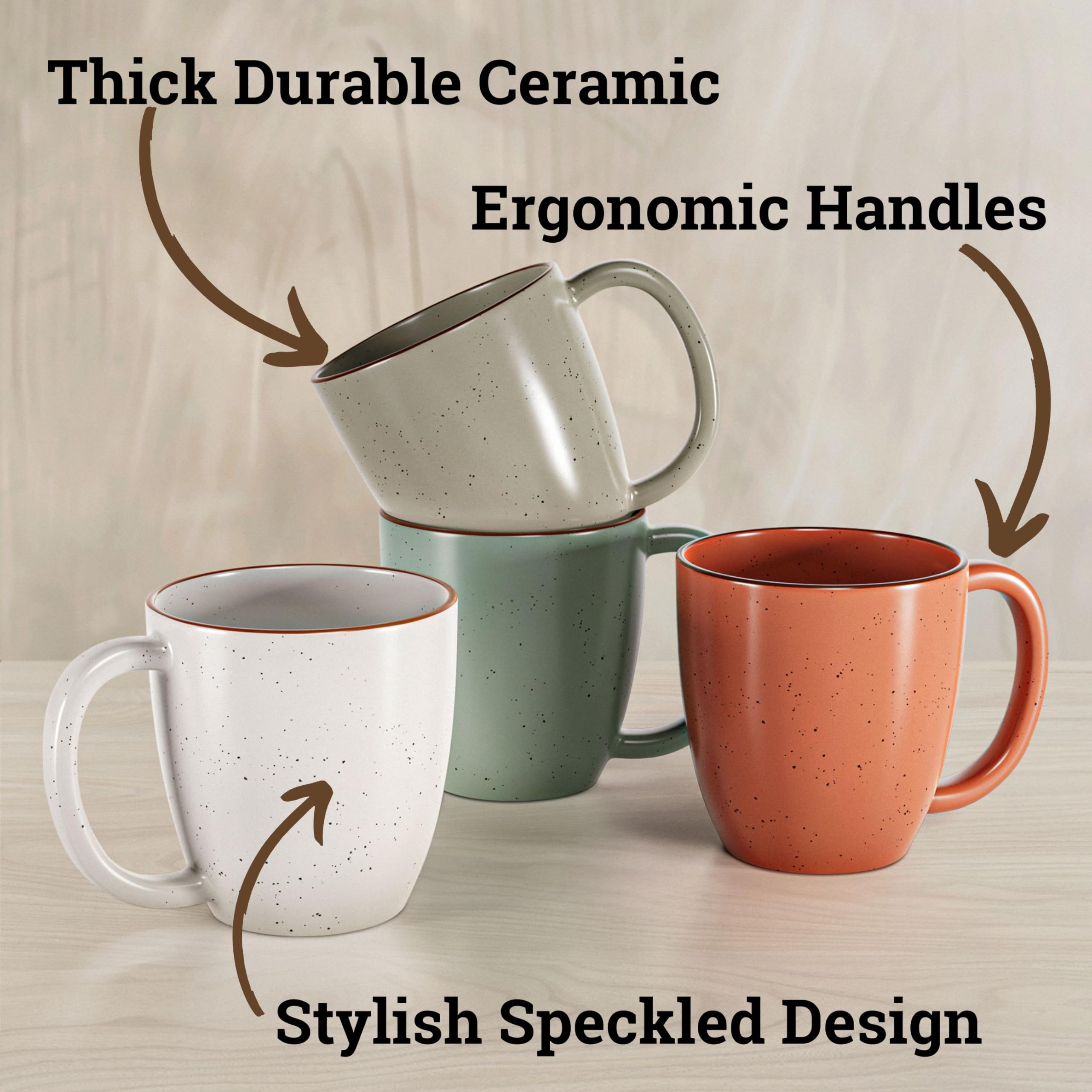 HB Design Co: taza cerámica con asa ergonómica, fácil de sostener durante largas mañanas.