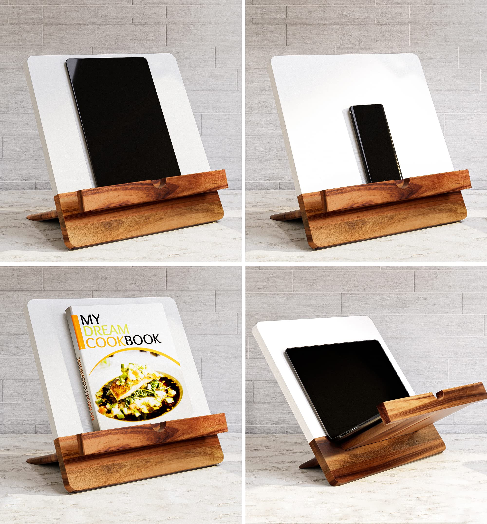 HB Design Co usos multifuncionales: libro, tableta o teléfono en un solo soporte