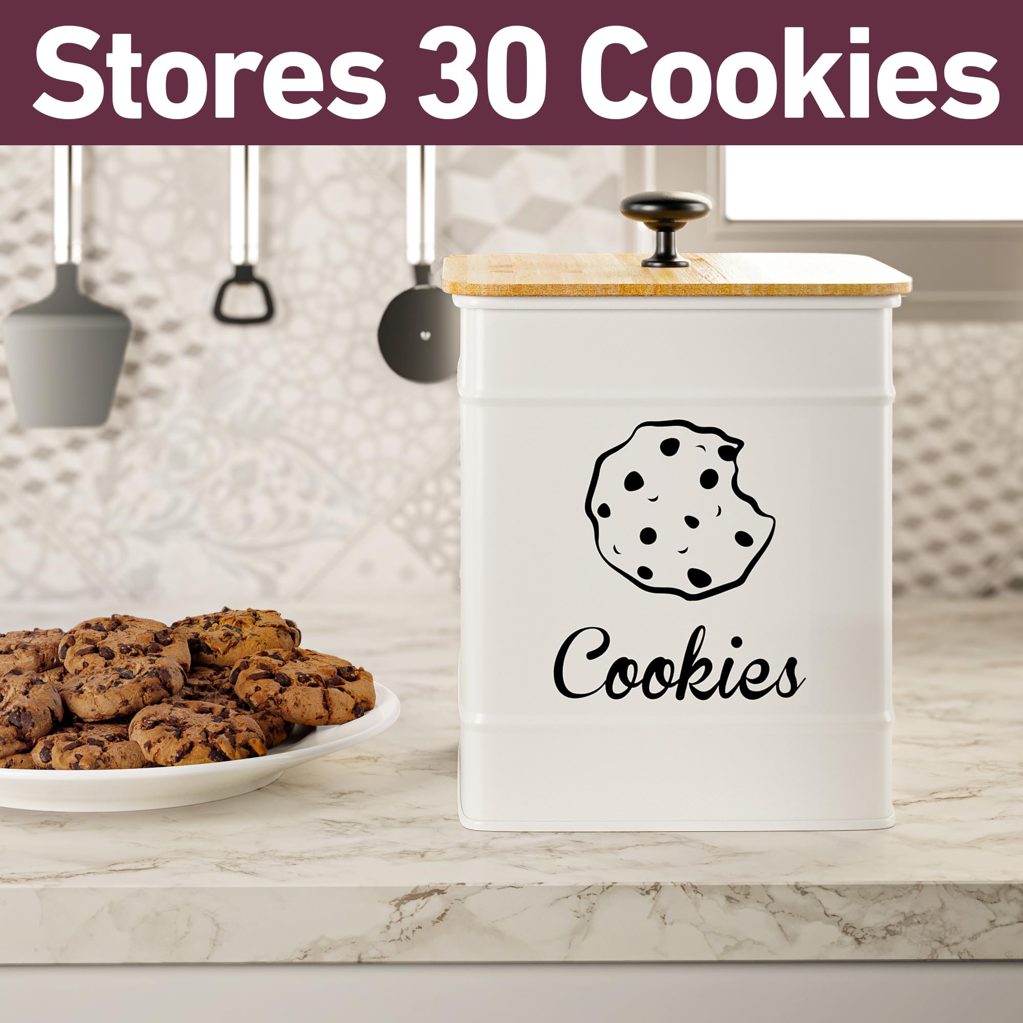 HB Design Co vista frontal de la lata de galletas blanca
