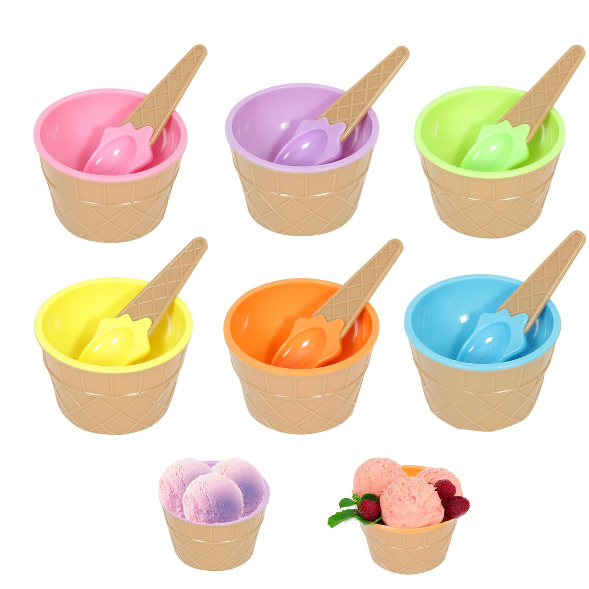 Conjunto Hbaushun 6 tazones de helado, plástico duradero y colores vivos
