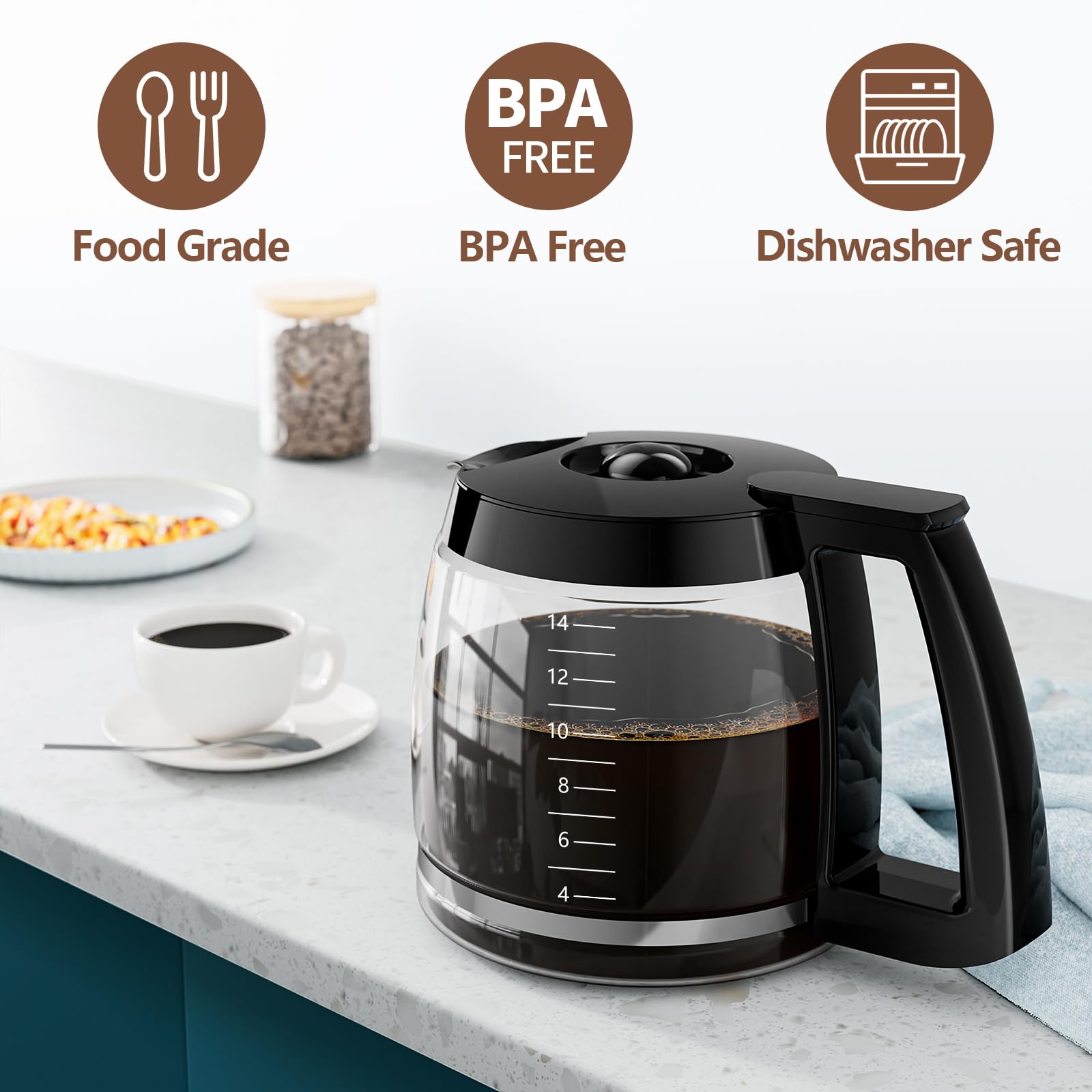 HBCyole jarra de repuesto de vidrio para cafetera Cuisinart, duradera y fiable