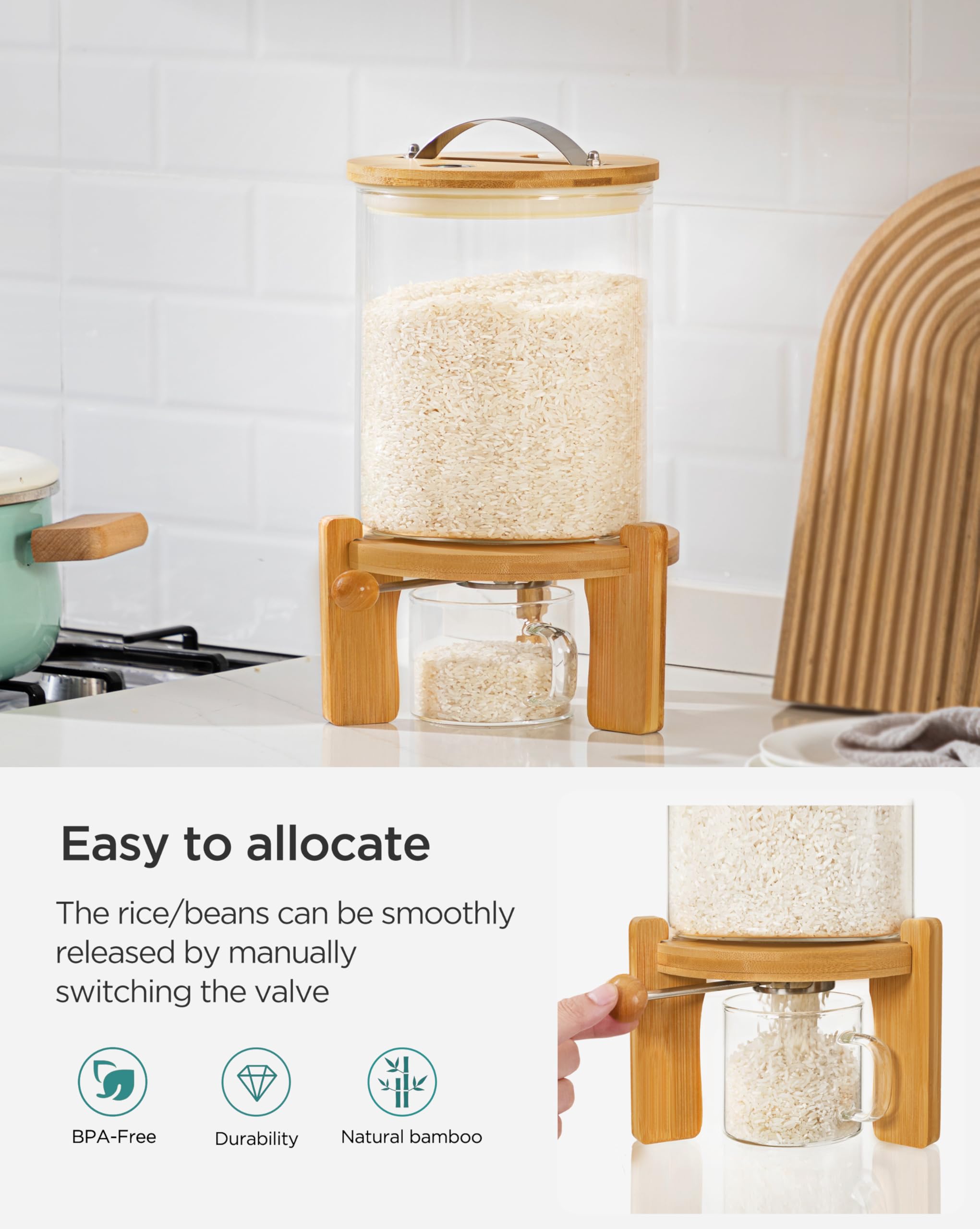 Dispensador de arroz de vidrio con capacidad de 3L de HBlife.