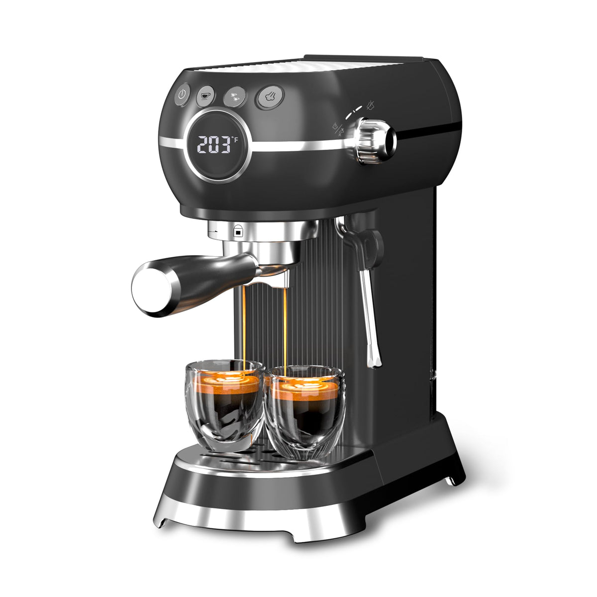 La cafetera HBN 20 bar compacta en primer plano, ideal para cocinas pequeñas.