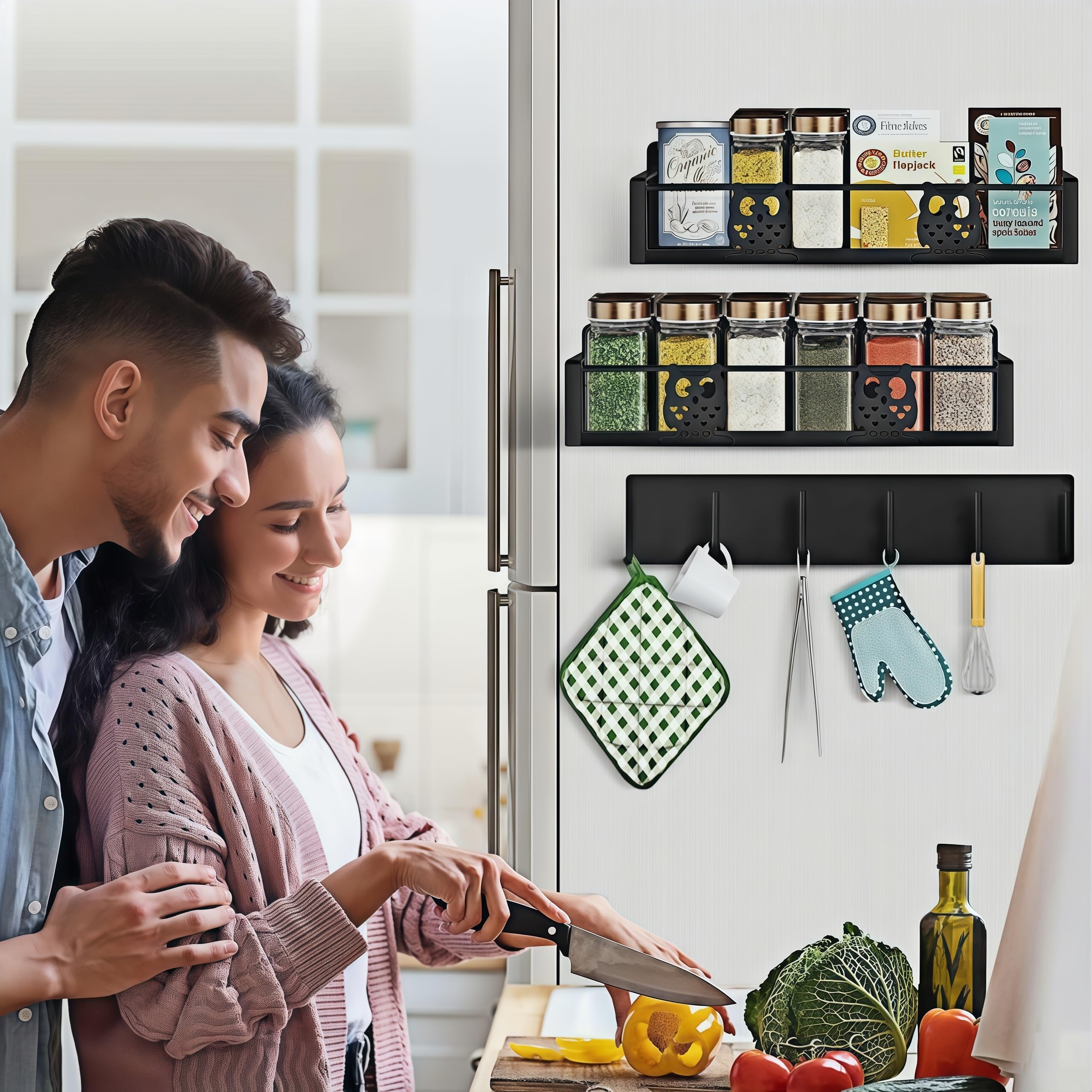 HCBaoXGui estante magnético grande para especias, mejora acceso y organización en el refrigerador.
