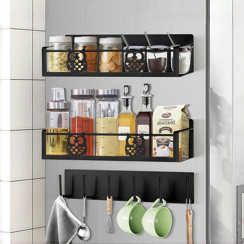 HCBaoXGui estante negro magnético para cocina maximiza espacio y mantiene contenido al alcance.