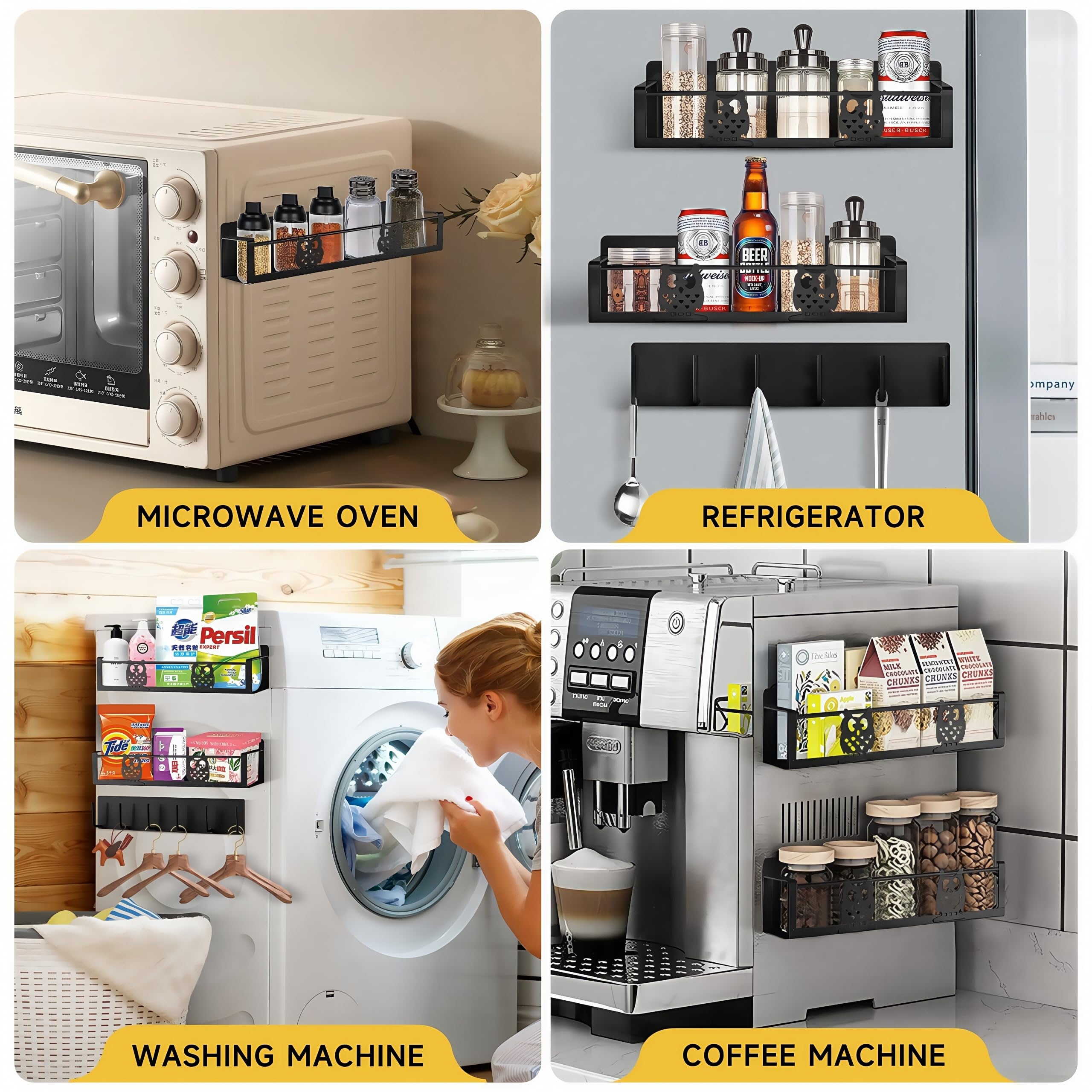 Solución magnética de HCBaoXGui para refrigerador facilita organización diaria de especias y utensilios.