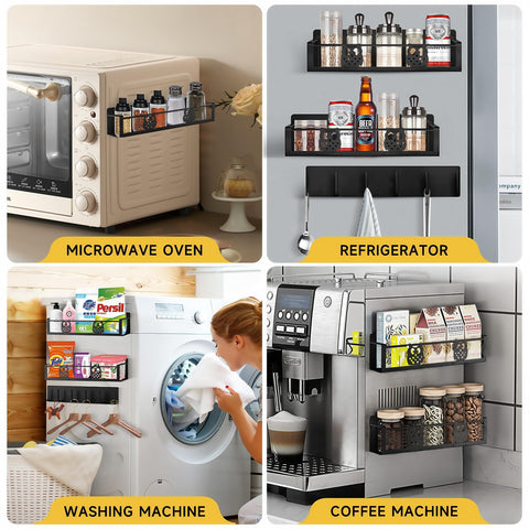 Solución magnética de HCBaoXGui para refrigerador facilita organización diaria de especias y utensilios.