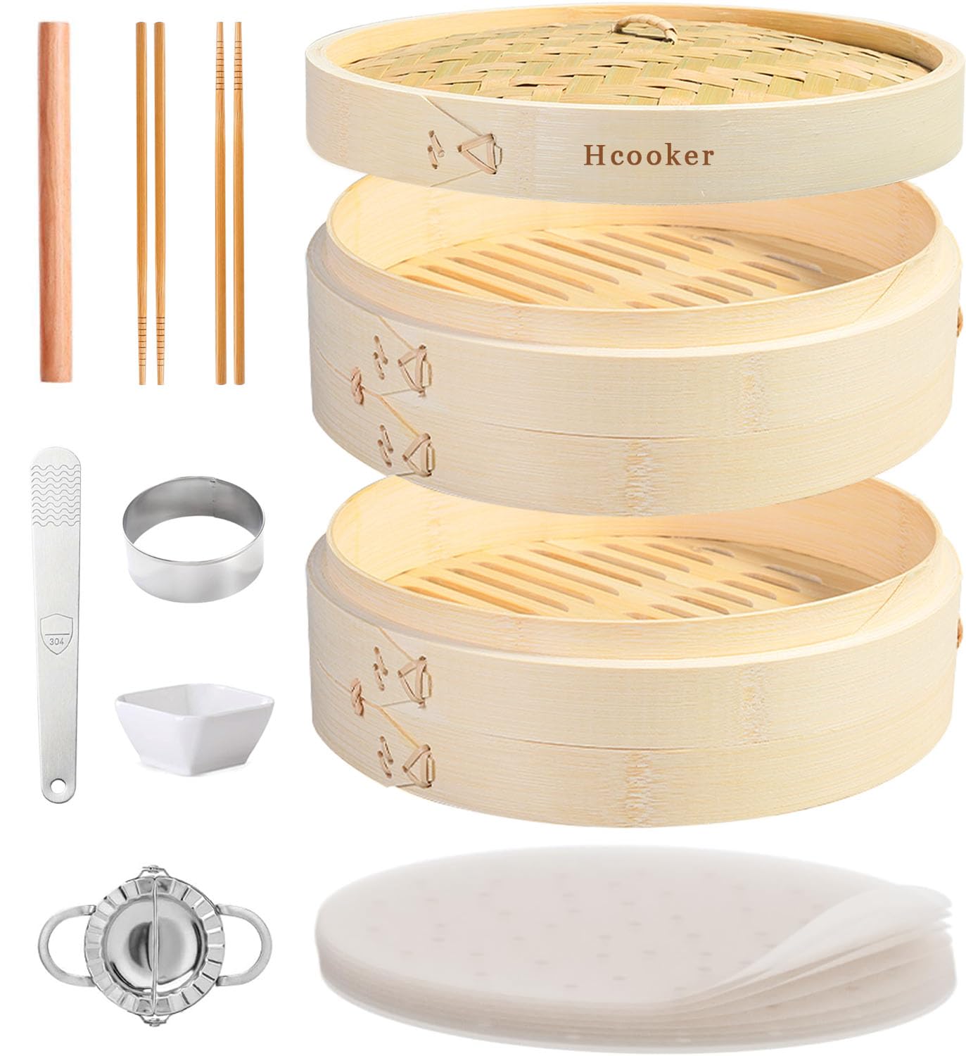 Canasta vapor Hcooker de bambú de 10 pulgadas para cocción al vapor