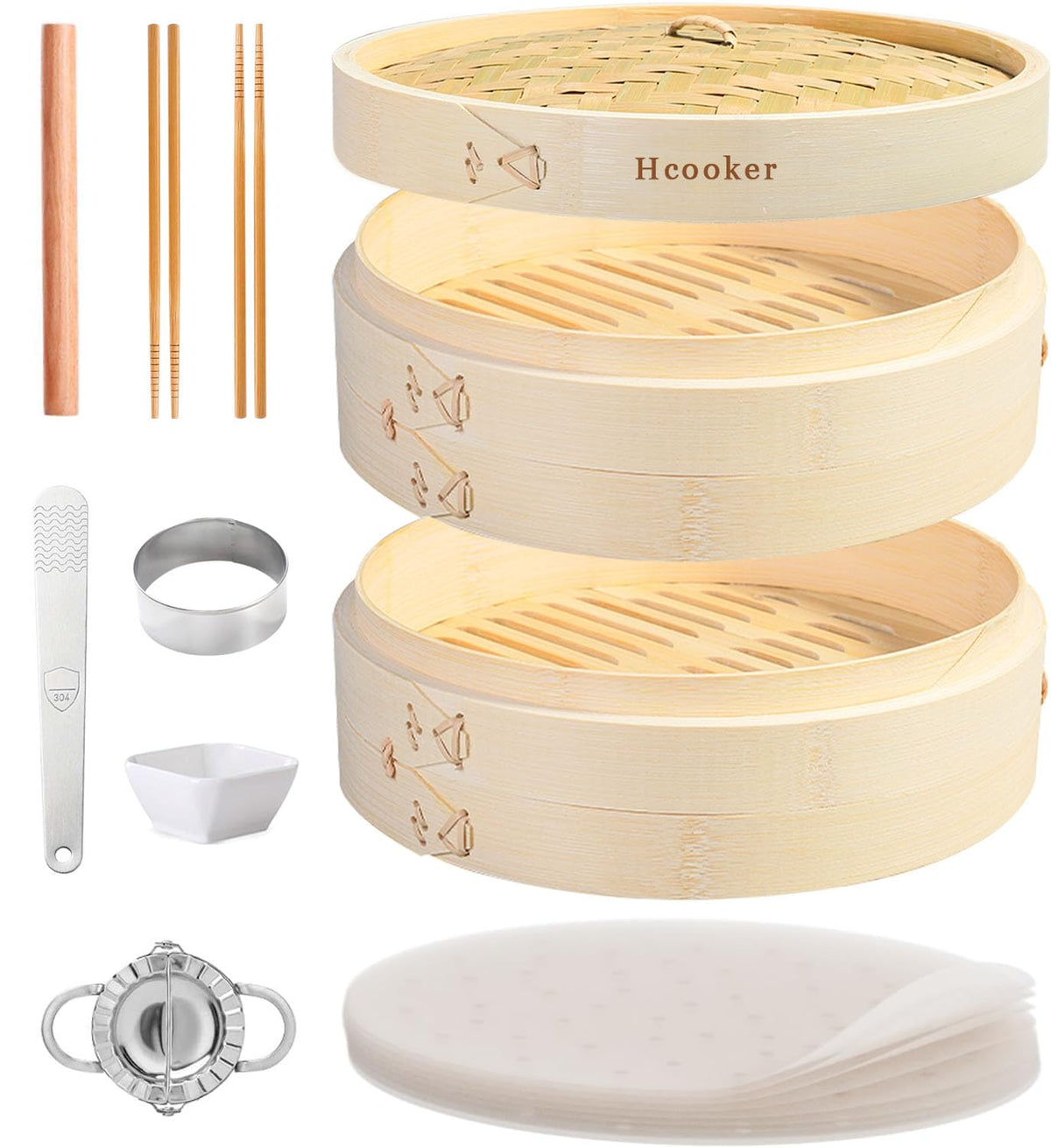 Canasta vapor Hcooker de bambú de 10 pulgadas para cocción al vapor