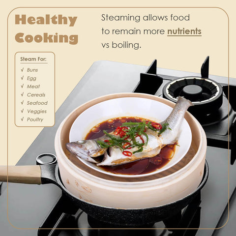 Canasta de vapor Hcooker de bambú con dos niveles para cocinar varios platillos
