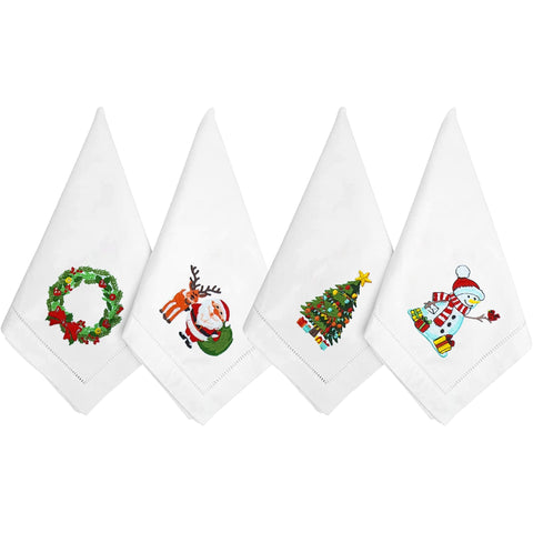 HCRAFT servilleta de algodón bordada con muñeco de nieve, ideal para mesa navideña.