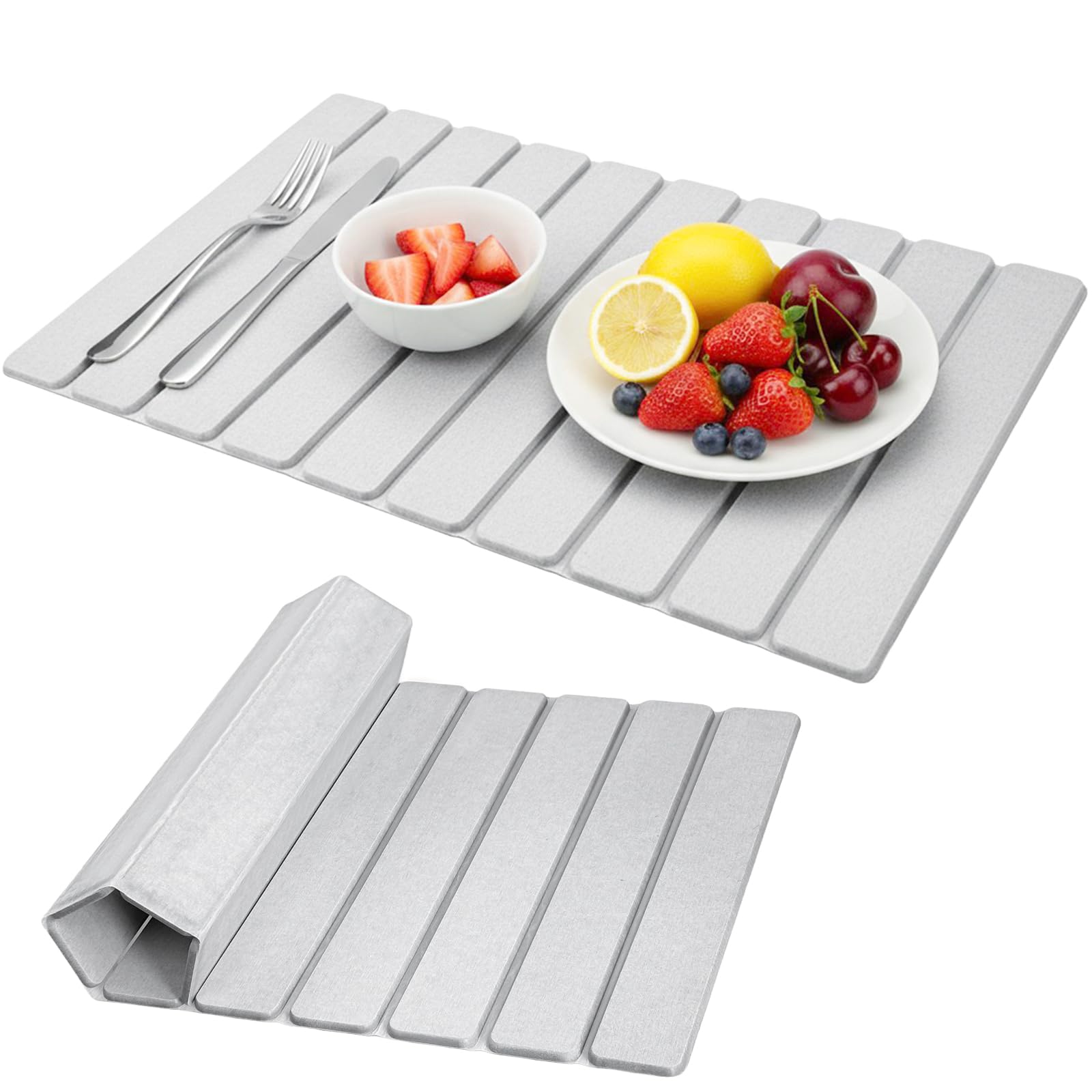 HCYDTOPU tapete de piedra 24x16 desplegado, absorbe rápido para secar platos.