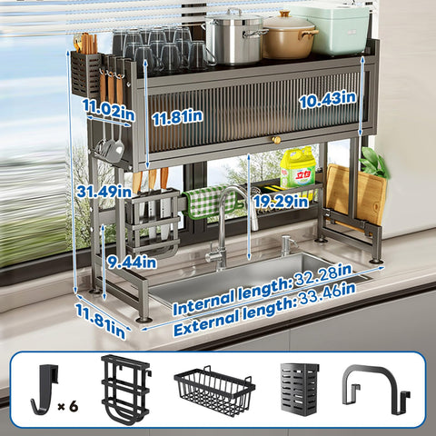 Hdrriozu escurridor de platos con tapa y cubiertos en organización