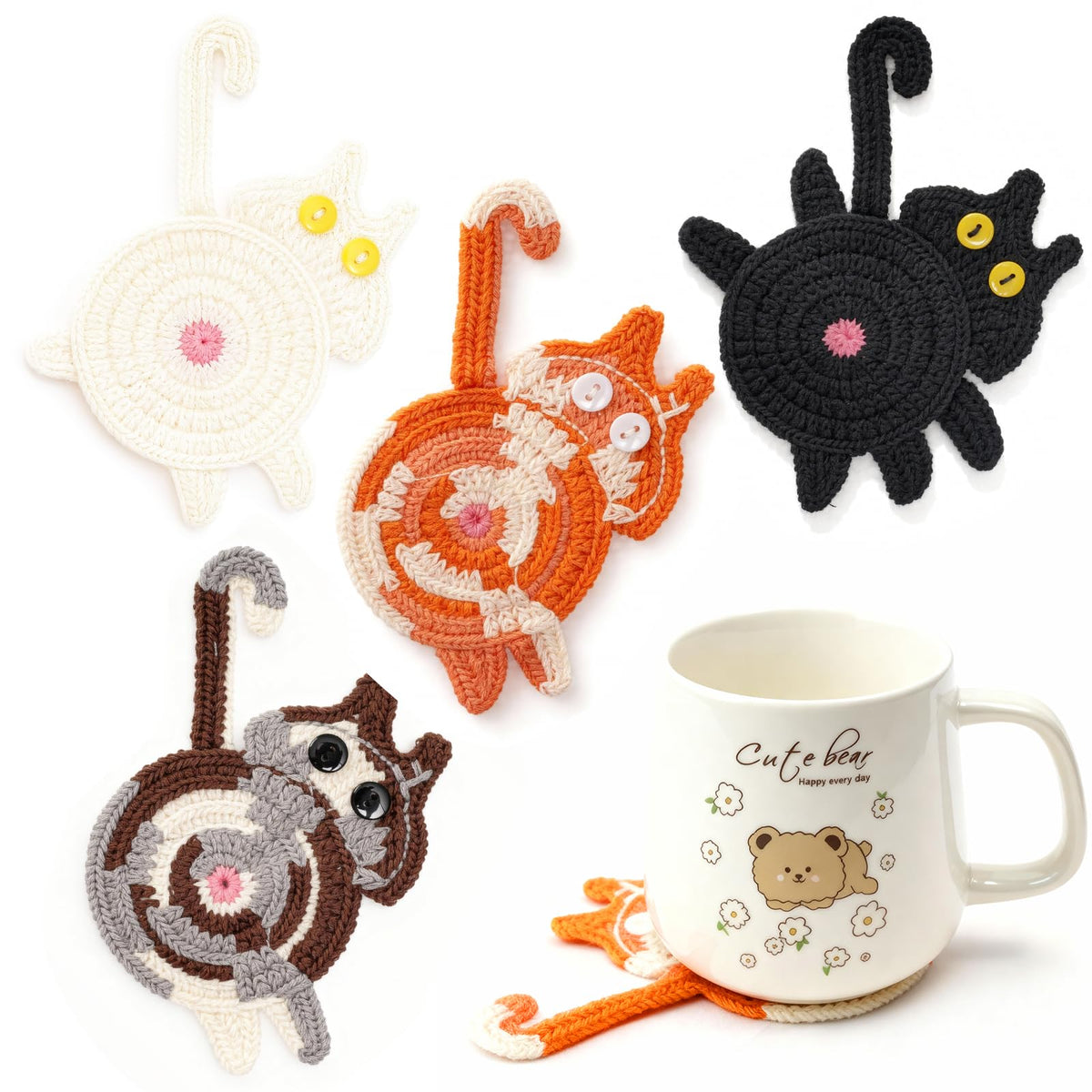HDWHDW posavasos con diseño de gato, juego de 4, protege superficies con estilo.