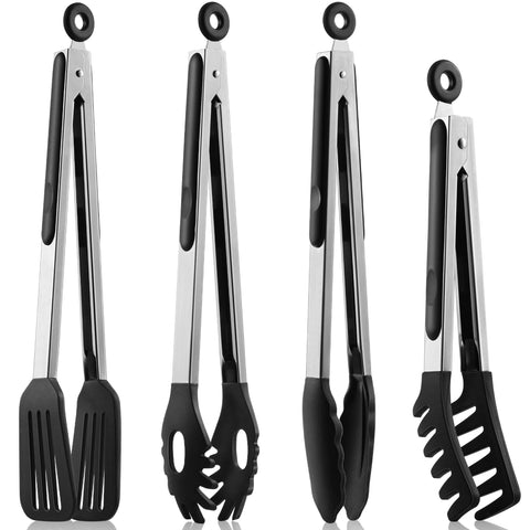 HE-SANQI tenazas de cocina con silicona de 9 pulgadas, agarre cómodo para voltear pastas