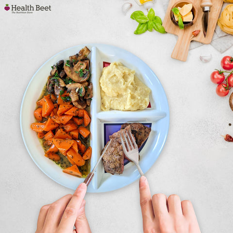 Health Beet plato familiar para adultos y niños en casa.