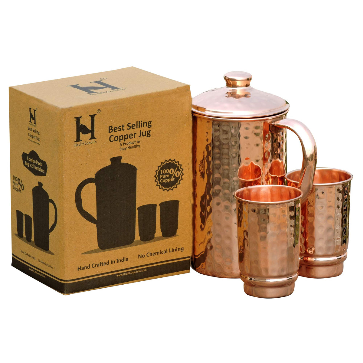 HealthGoodsIn jarra de cobre puro sin recubrimiento para agua fresca