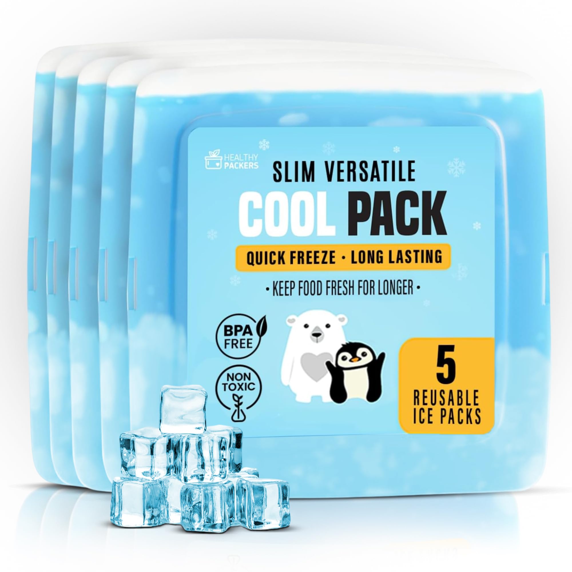 Healthy Packers: compresas de hielo reutilizables delgadas para lonchera, alimentos frescos por más tiempo