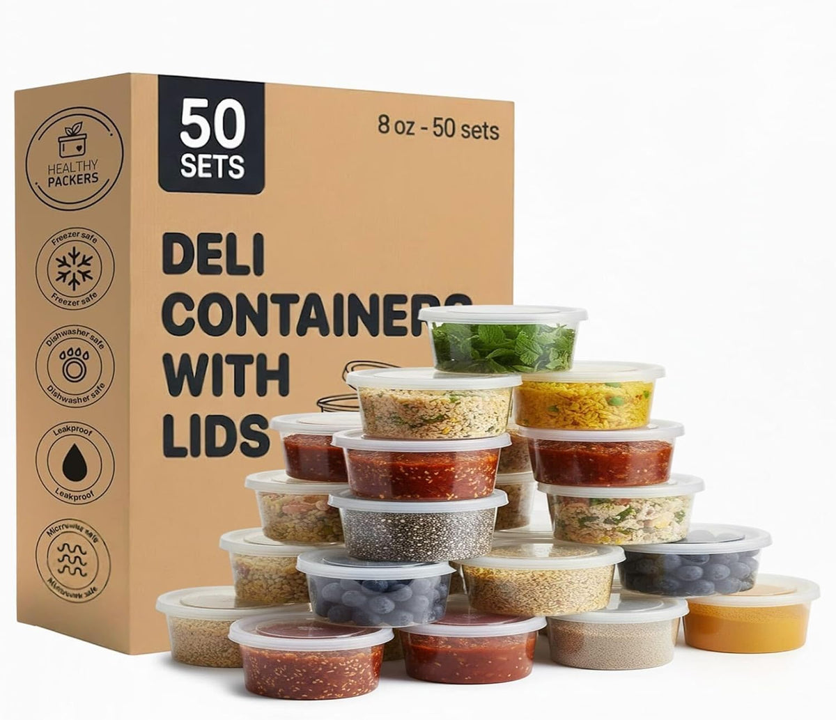 Healthy Packers contenedores deli 8oz con tapas herméticas, evitando derrames