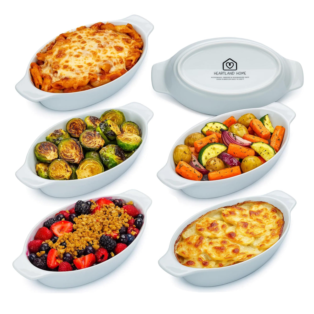 Heartland Home fuente oval de porcelana, 6 piezas, porciones perfectas para hornear