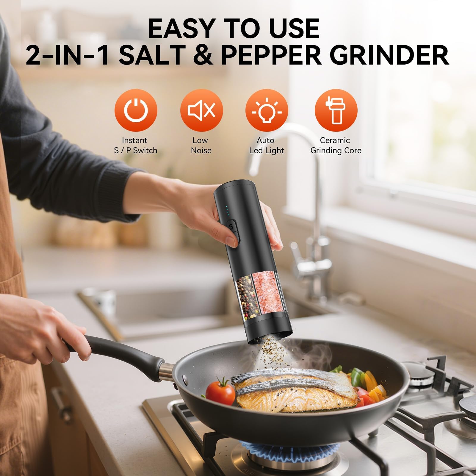 HeatBay molinillo recargable USB con batería de larga duración para cocina ocupada